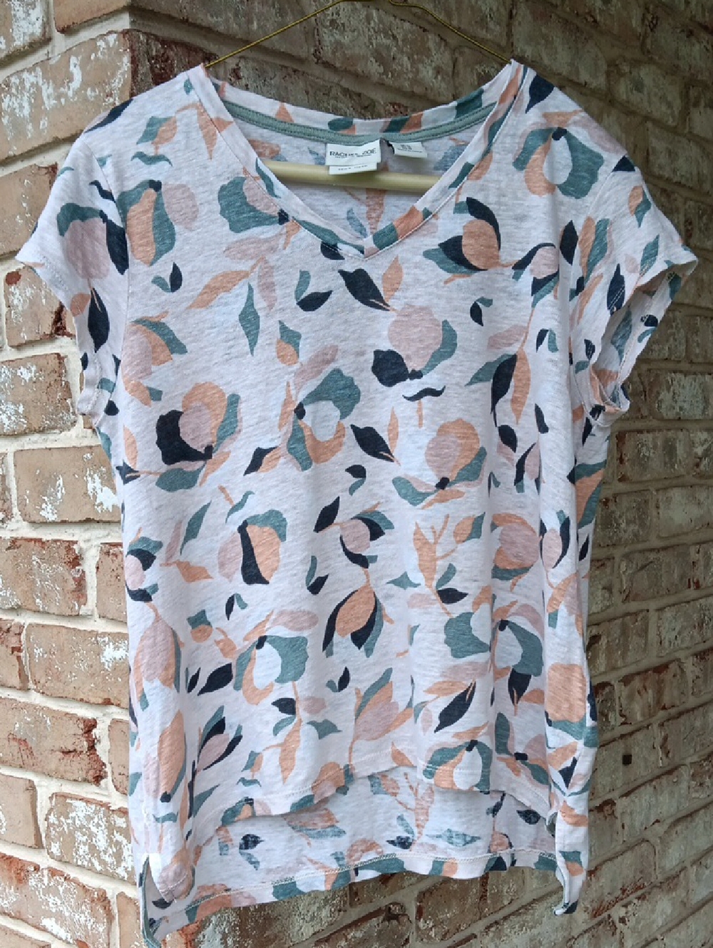 Linen Short Sleeve Top With Floral Fruit Print